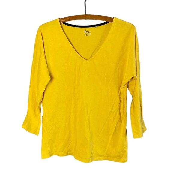 BODEN Women’s Size 4 Yellow 3/4 Sleeve Shirt Ultra Soft Rounded V-neck - Picture 1 of 8